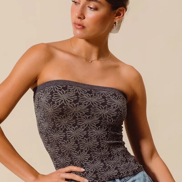 SO ME Jacquard Floral Two Tone Seamless Tube Top - Picture 5 of 16